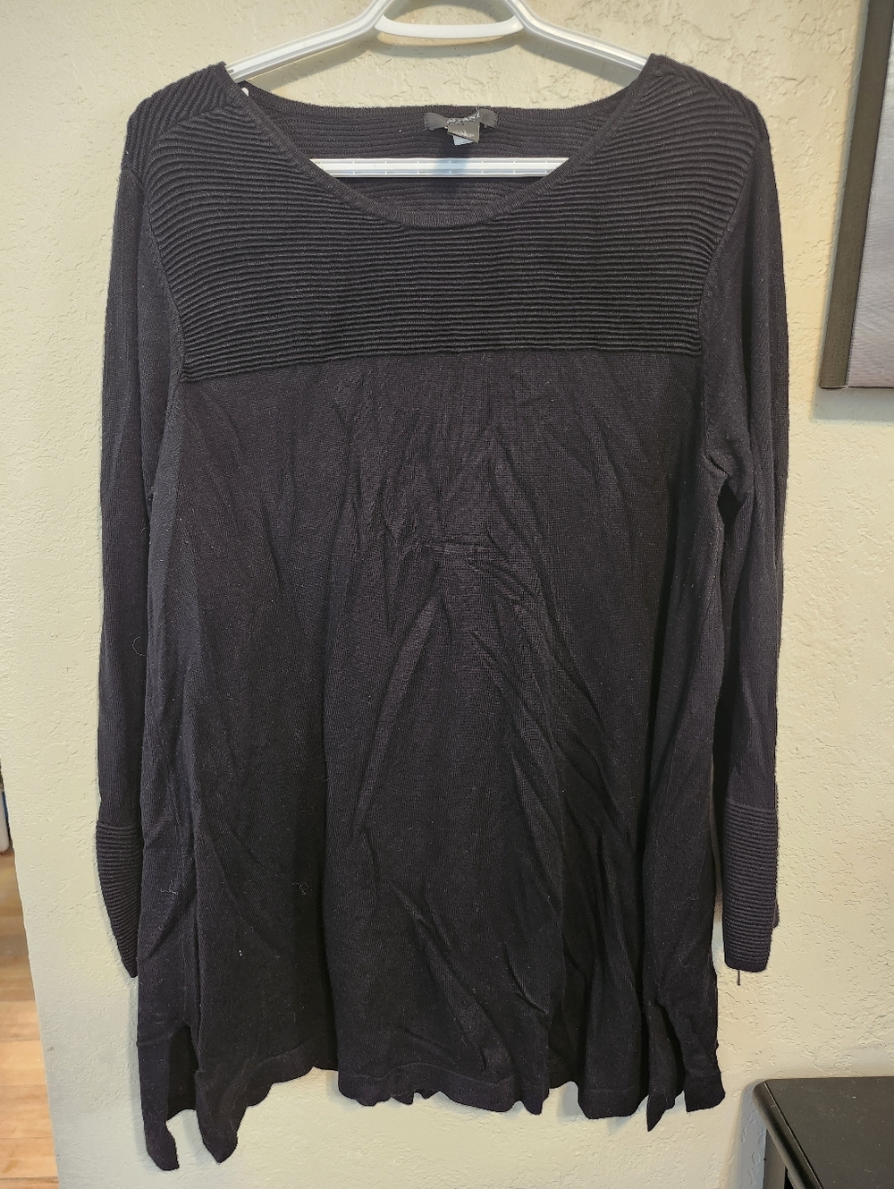 Alfani Black Ribbed Yoke Long Sleeve Tunic